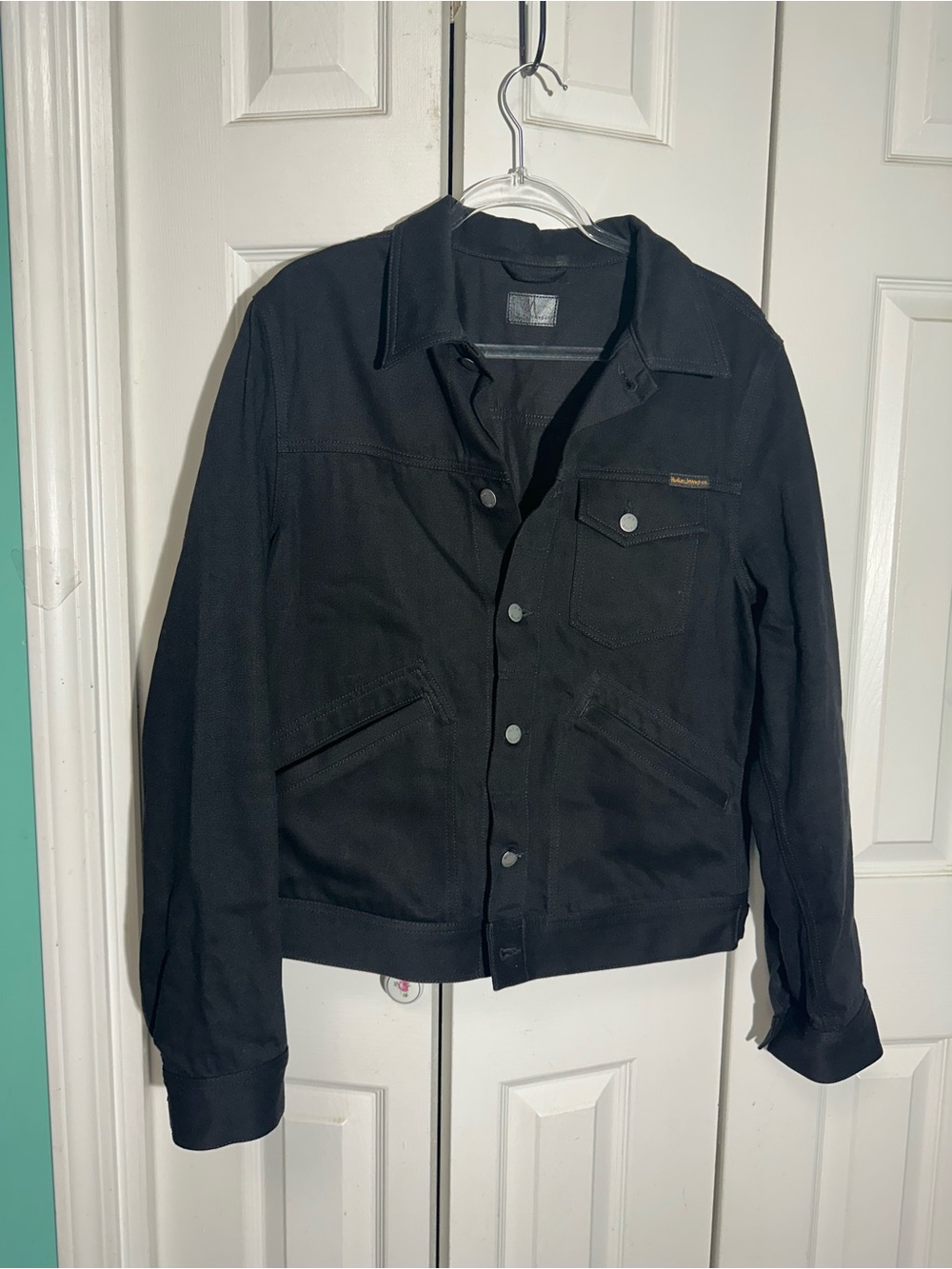 Great Condition Nudie Jeans Tommy Jacket Denim Black Mens Sz L   AA25
